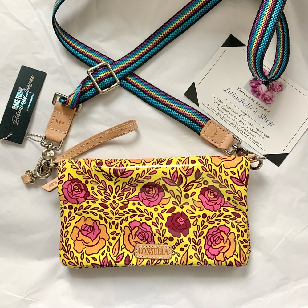NEW Consuela Millie Uptown Crossbody floral pink yellow leather trim Bag NWT